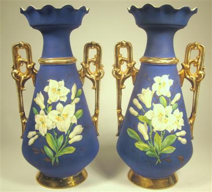 Appraisal: Pair of Paris porcelain blue ground vaseslate th early th