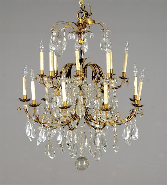 Appraisal: Gilt-metal and crystal chandelier scrolling arms with leaf and flower