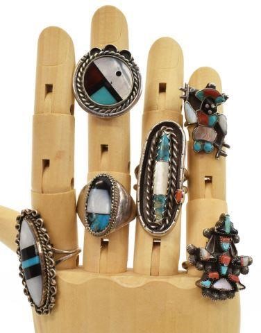 Appraisal: lot of Native American rings Zuni all with multi-stone inlay