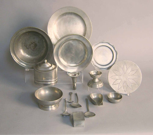 Appraisal: Group of pewter to include basin sconce pap dish small