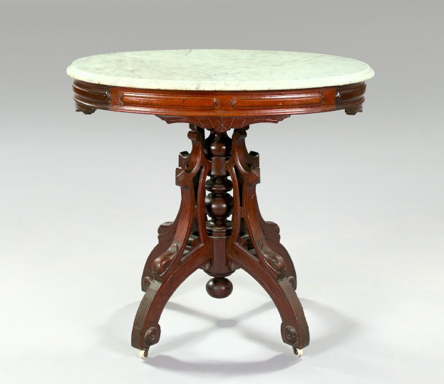 Appraisal: American Renaissance Revival Walnut and Marble-Top Center Table third quarter