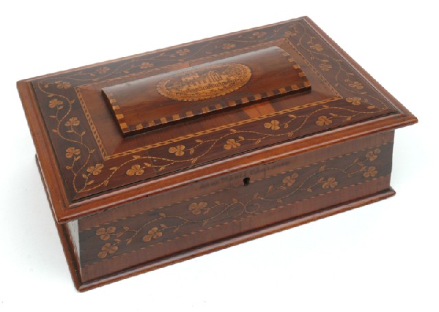 Appraisal: AN IRISH KILLARNEY ARBUTUS AND YEW WOOD MARQUETRY BOX Circa