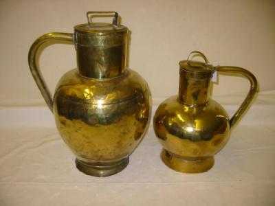 Appraisal: TWO BRASS MILK CARRIERS of bellied form with flat lids