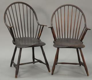 Appraisal: Pair of Continous Windsor armchairs with saddle seats in old