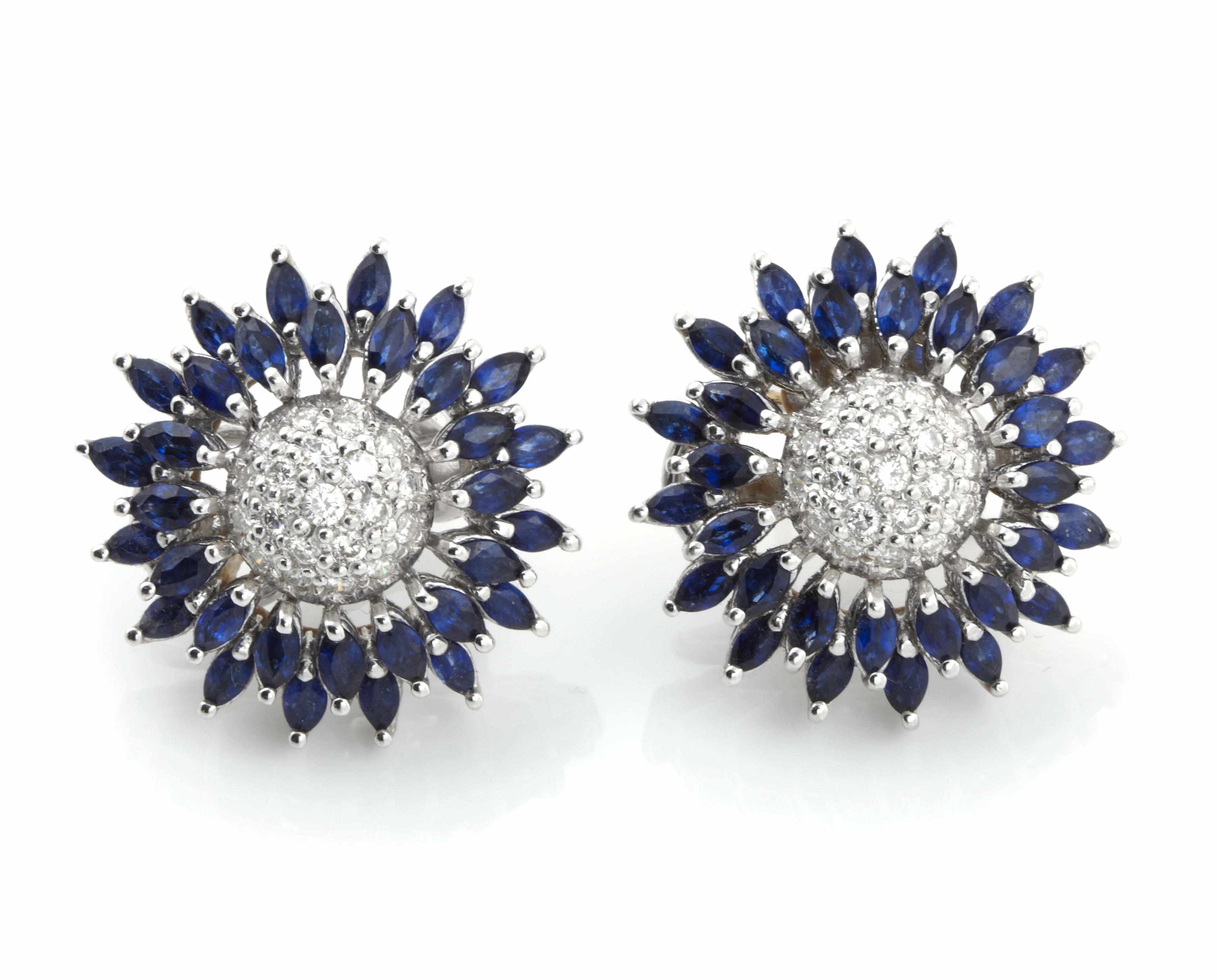 Appraisal: A pair of sapphire and diamond earrings mounted in k