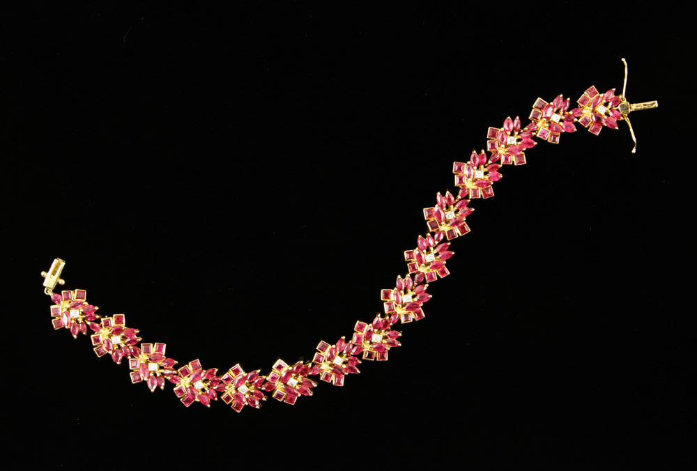 Appraisal: - K Yellow Gold Ruby and Diamond Bracelet K yellow