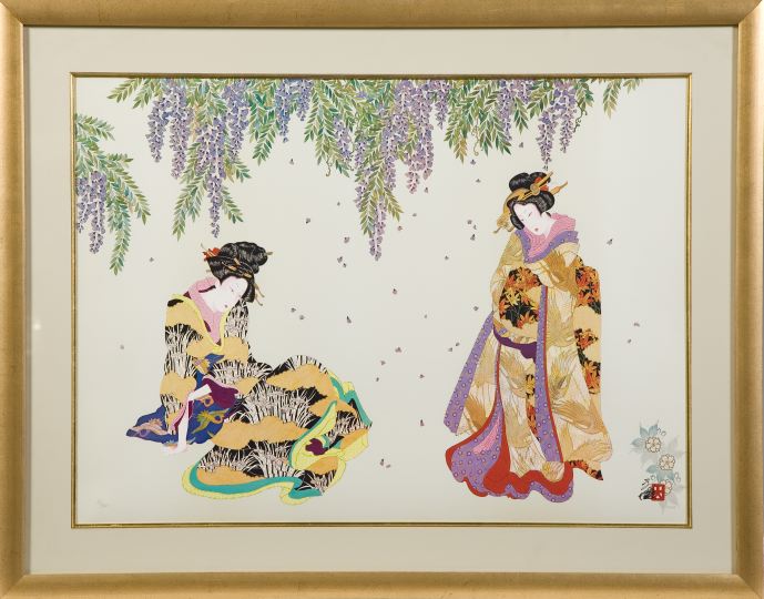 Appraisal: Large Framed Japanese Print by Otsuka depicting two geishas each