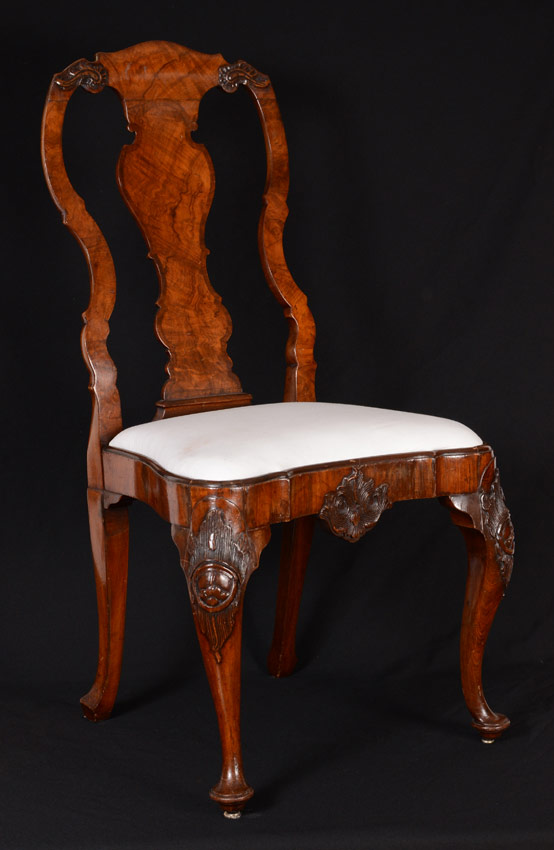 Appraisal: BURL WOOD CARVED SIDE CHAIR Carved and shaped burl veneer