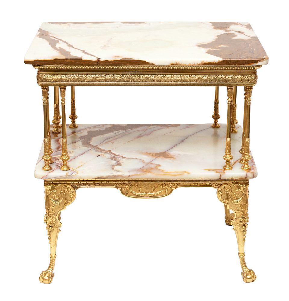 Appraisal: FRENCH GILT-BRONZE VARIEGATED MARBLE INSET TABLE EARLY TH CENTURY FRENCH