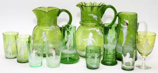 Appraisal: MARY GREGORY ANTIQUE CHARTREUSE GLASS PIECES MARY GREGORY ANTIQUE CHARTREUSE