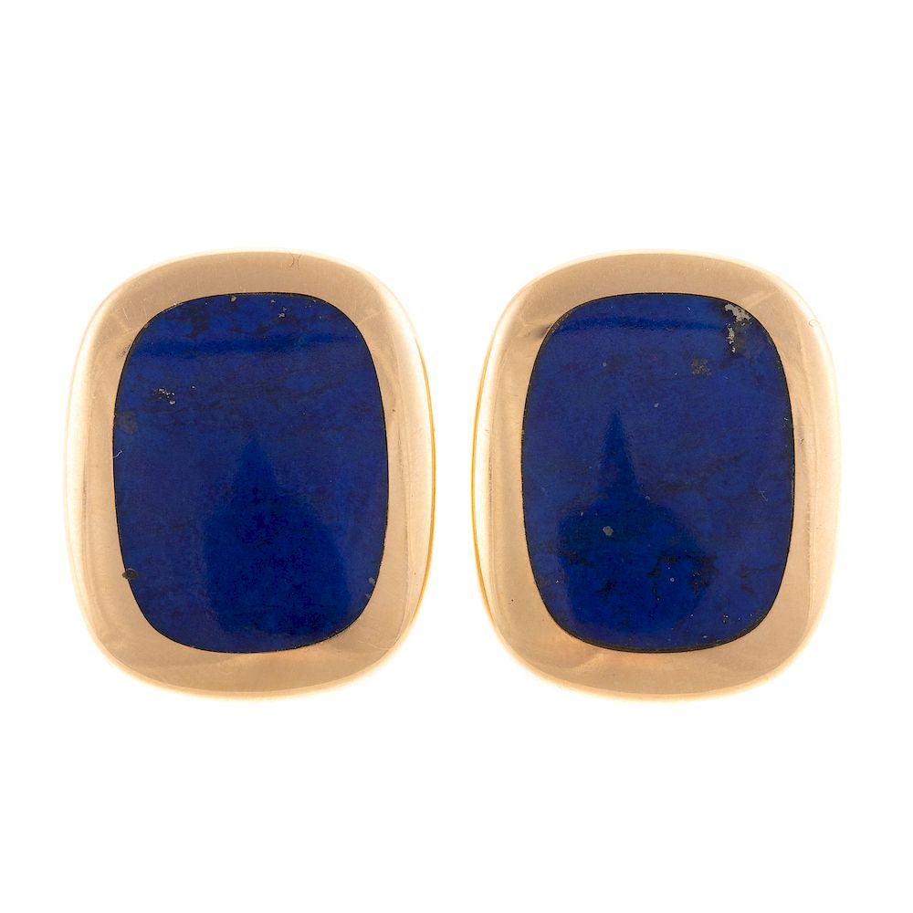 Appraisal: A Pair of Lapis Lazuli Button Earrings in K K