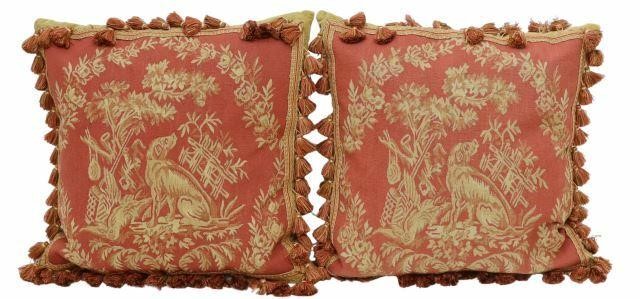 Appraisal: pair Decorative throw pillows having tapestry fronts depicting hunting dog