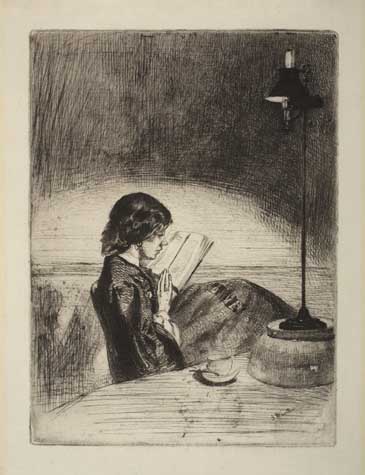 Appraisal: JAMES A M WHISTLER Reading by Lamplight Etching and drypoint