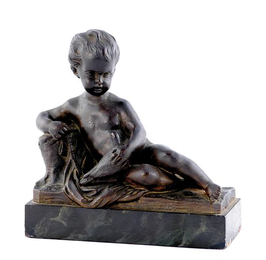 Appraisal: Continental school th century INFANT WITH DOVE bronze with dark