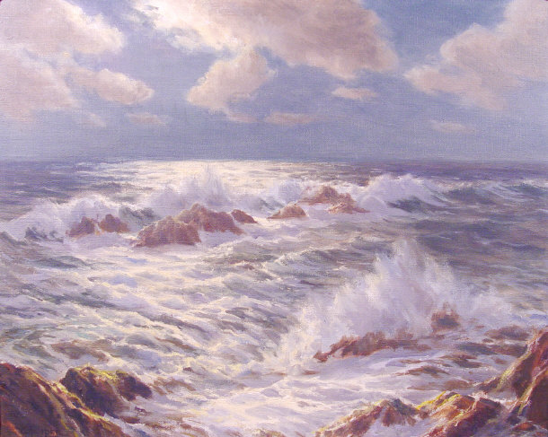 Appraisal: W Forper - Oil onto canvas of a stormy coastline