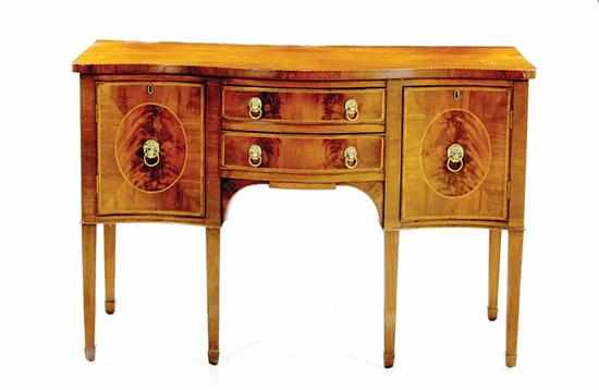 Appraisal: George III style inlaid mahogany serpentine sideboard late th century