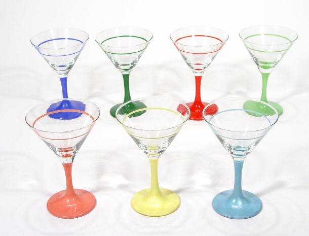 Appraisal: Set of seven s cocktail glasses with coloured pedestal bases