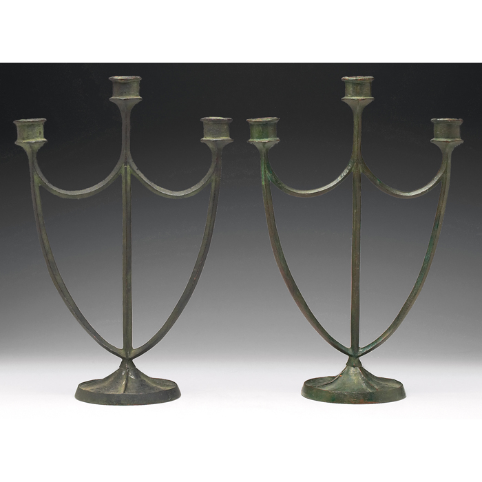 Appraisal: E T Hurley candelabras pair in bronze good original patina