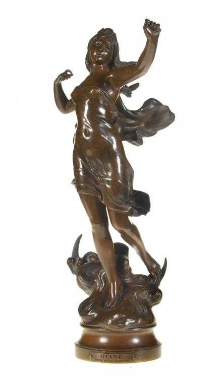 Appraisal: A FRENCH BRONZE STATUETTE OF DIANA AFTER HIPPOLYTE MOREAU rich