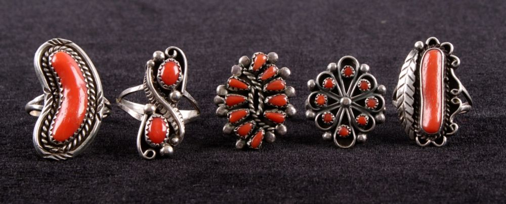 Appraisal: Navajo Sterling Silver Ox Blood Coral Rings The lot features