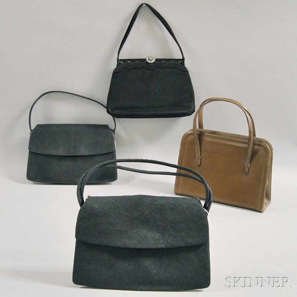 Appraisal: Four Leather and Woven Straw Handbags France and America s-