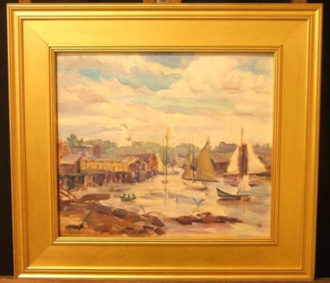 Appraisal: PAULINE BLISS WILLIAMS AMERICAN - HARBOUR WITH SAILBOATS Oil on