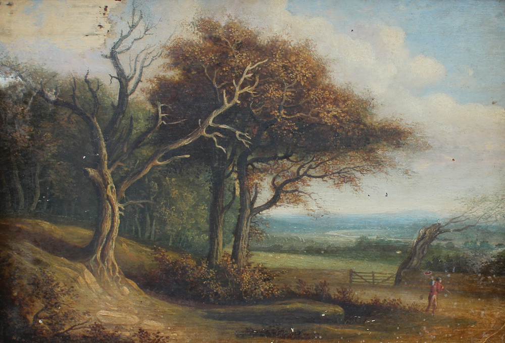 Appraisal: TH CENTURY ENGLISH LANDSCAPE PAINTING SIGNED HINSBY Scene Depicts a