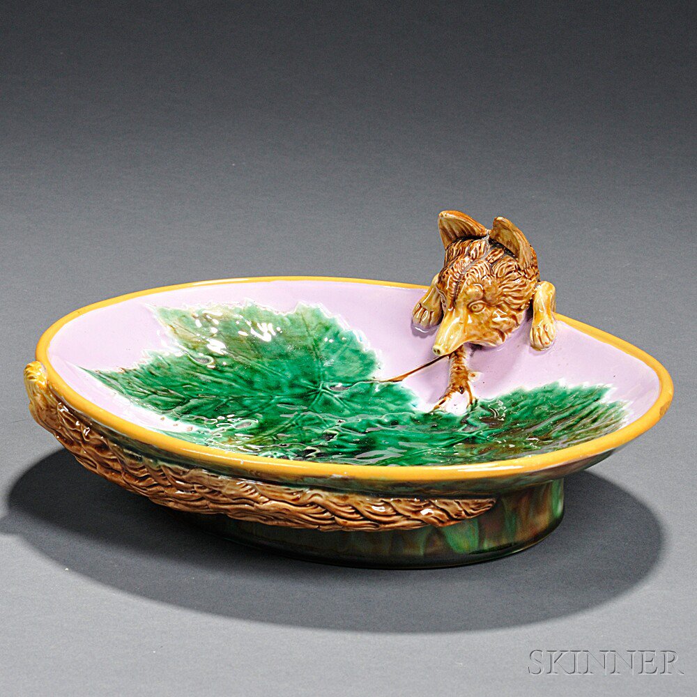 Appraisal: George Jones Majolica Fox Dish England c the oval dish