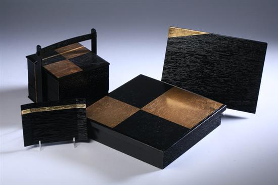 Appraisal: JAPANESE BLACK AND GILT LACQUER THREE-TIER FOOD BOX th century