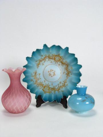 Appraisal: Group of Victorian Colored Glass including enameled center bowl with