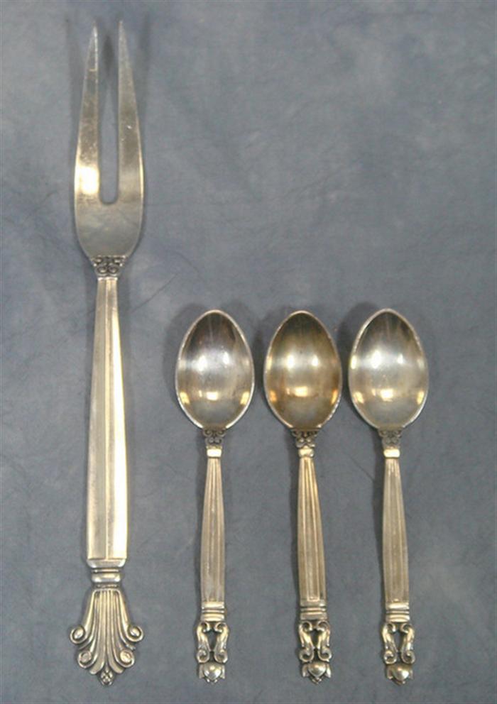 Appraisal: pcs Georg Jensen sterling silver flatware Acorn demitasse spoons one