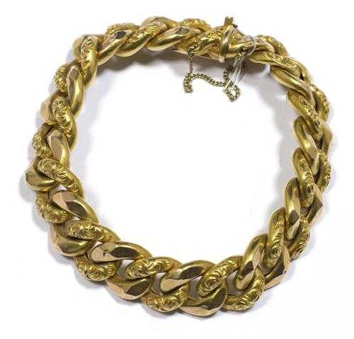 Appraisal: GOLD BRACELET France ca Yellow gold g Decorative half-solid curb