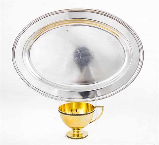 Appraisal: Tiffany Co sterling tray and gold-washed cup oval tray L