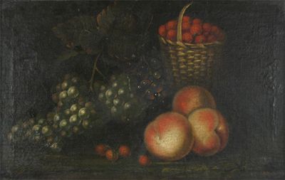 Appraisal: Flemish School th Century Still life of peaches grapes and