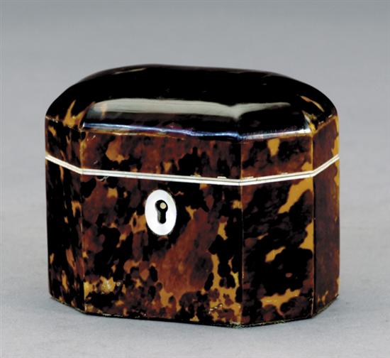 Appraisal: Diminutive Regency style inlaid shell tea caddy octagonal form hinged