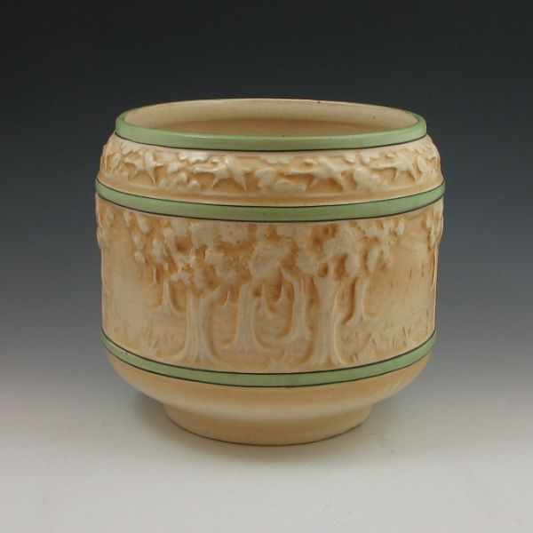 Appraisal: Roseville Old Ivory jardiniere Unmarked Typical used condition with staining