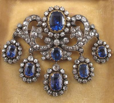 Appraisal: A Victorian sapphire and diamond brooch The principle oval shaped