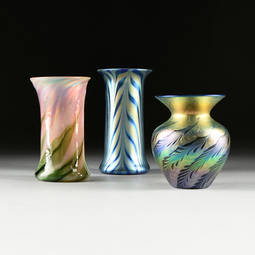 Appraisal: A GROUP OF THREE LUNDBERG STUDIOS ART GLASS VASES CALIFORNIA