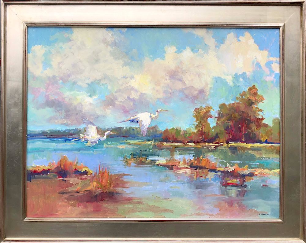 Appraisal: David Lazarus Oil on Canvas Two Egrets David Lazarus British-American