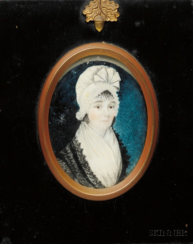 Appraisal: Portrait of a Woman Wearing a Black Lace Shawl and