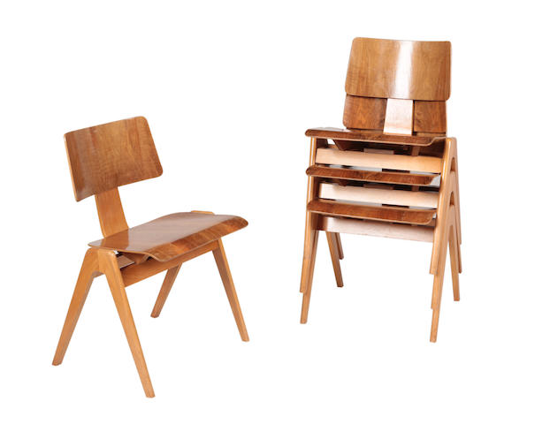 Appraisal: Robin Day A set of four Hillestak chairs designed A