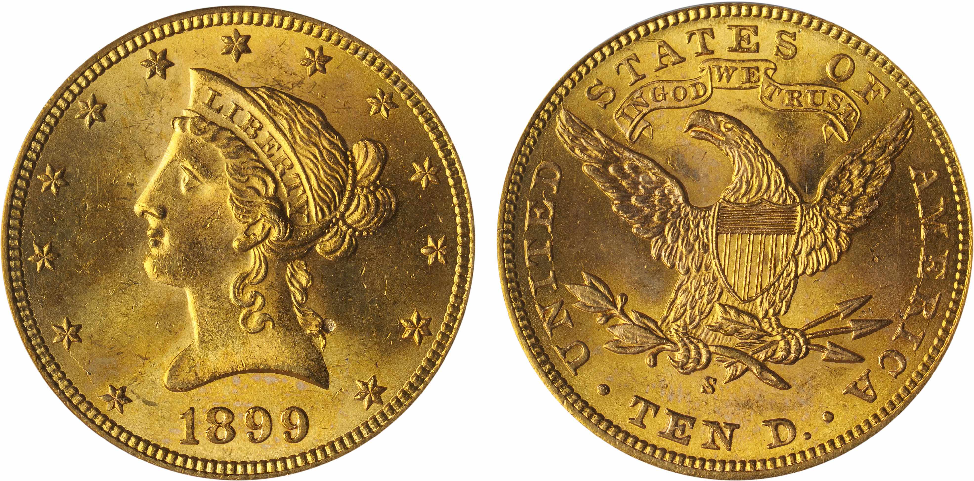 Appraisal: -S MS PCGS Rich satiny golden mint luster is complemented