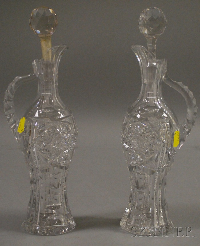 Appraisal: Pair of Colorless Cut Glass Ewers ht to rim in