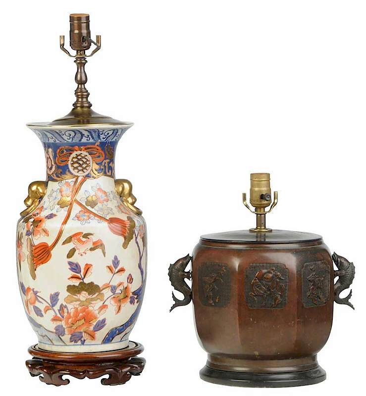 Appraisal: Two Asian Table Lamps Bronze Imari th century comprising Chinese