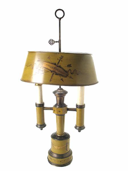 Appraisal: A tole painted bouillotte lamp height in