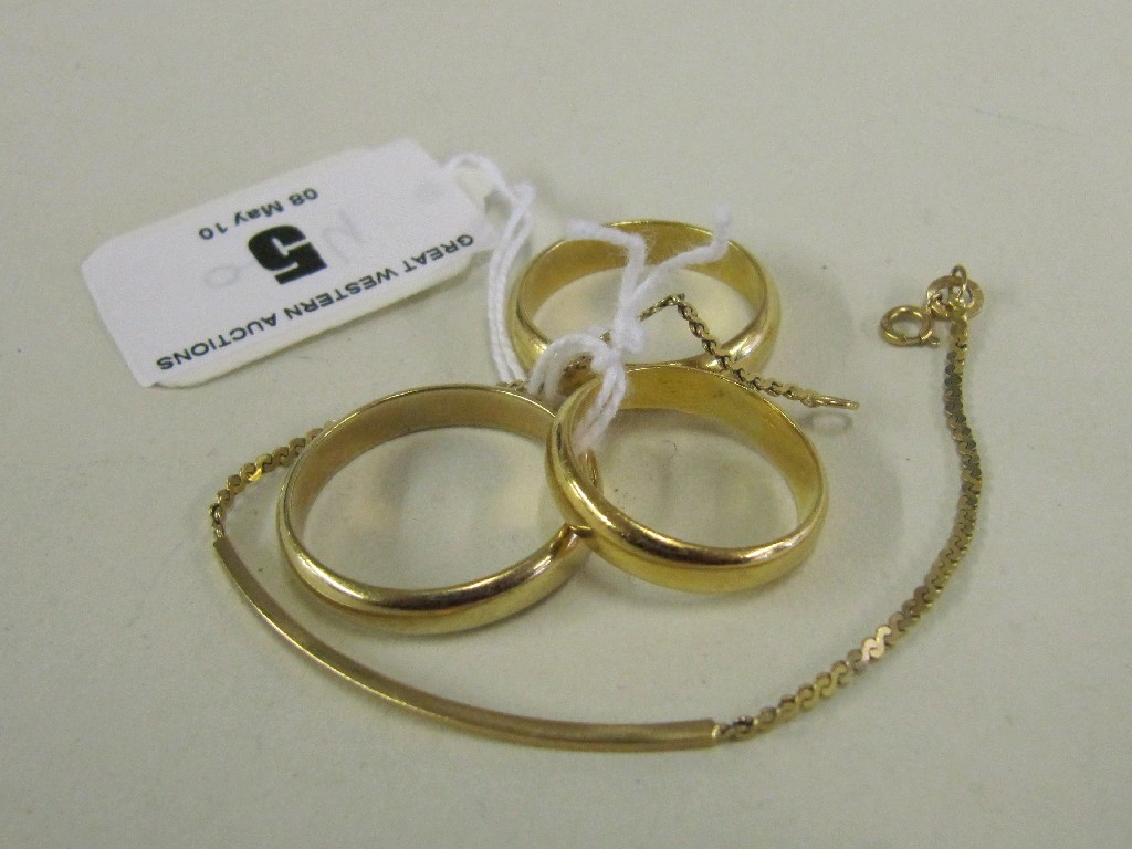 Appraisal: Lot comprising a ct gold bracelet and three yellow metal