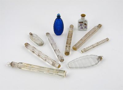 Appraisal: Nine glass scent bottles six with stoppers of varying form