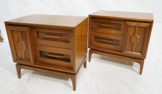 Appraisal: Pr American Modern Walnut Night Stands drawer sliding door front