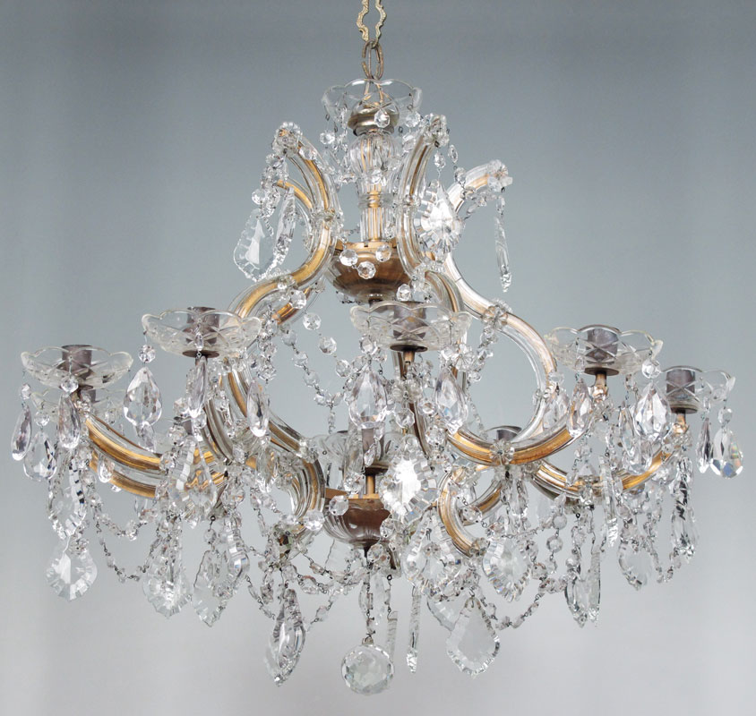 Appraisal: LIGHT CRYSTAL CANDLE CHANDELIER arm with central light crystal swag