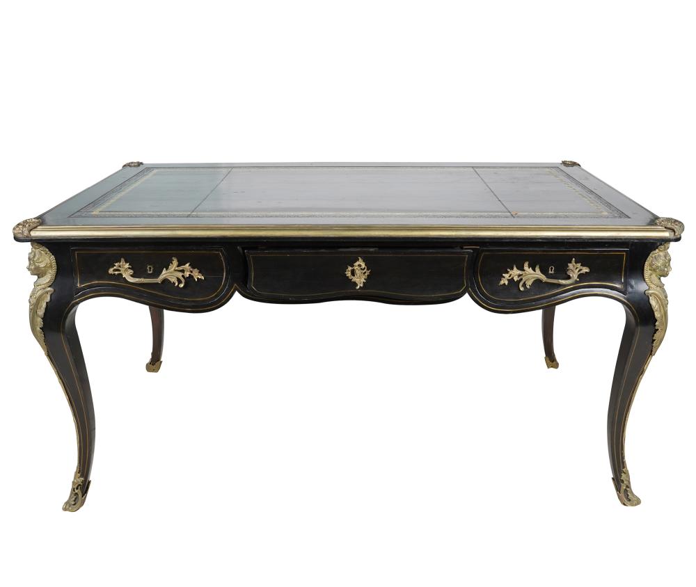 Appraisal: GILT METAL-MOUNTED INLAID EBONIZED BUREAU PLAT th century with inset